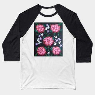 Red Dahlia Floral Print Baseball T-Shirt